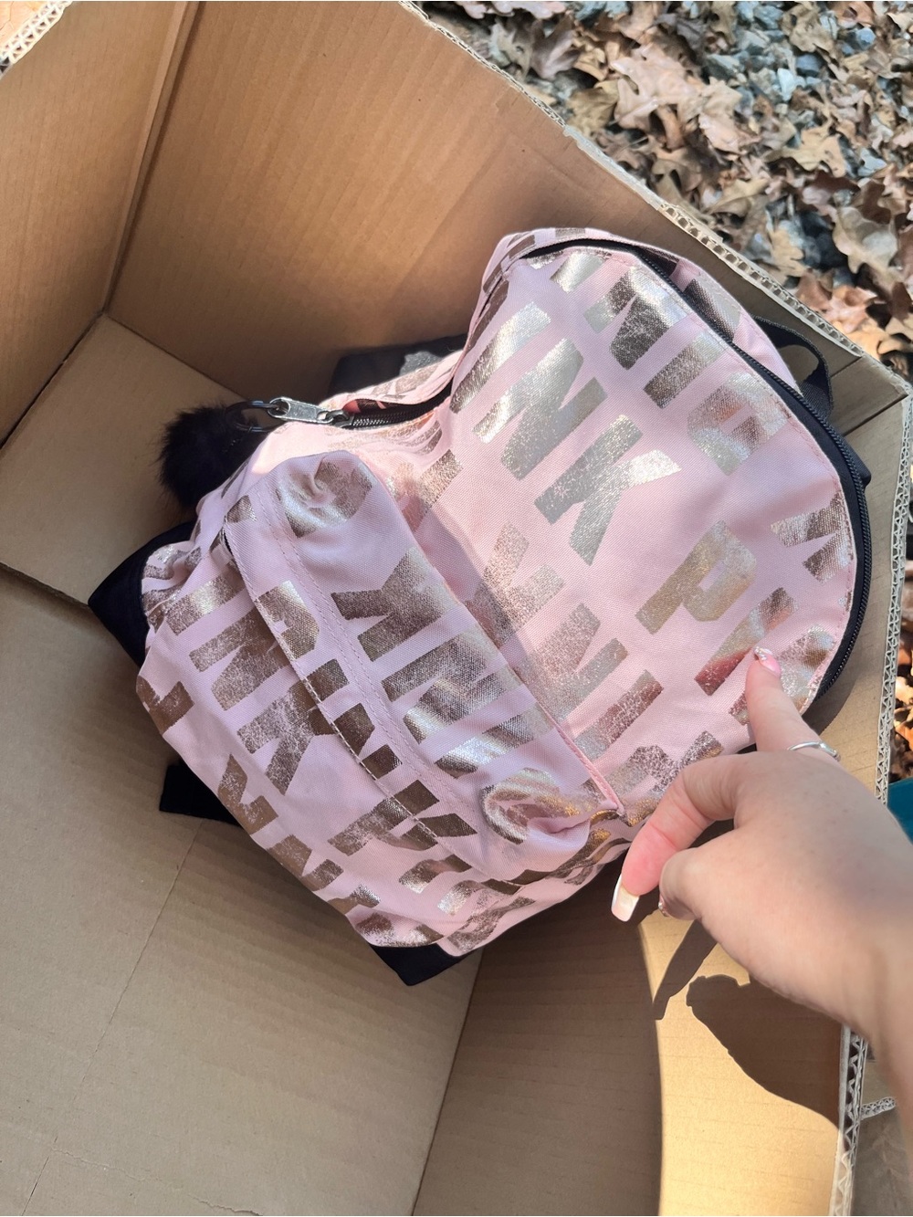 Victoria’s Secret PINK ROSE GOLD LOGO POM MINI BACKPACK LIMITED EDITION